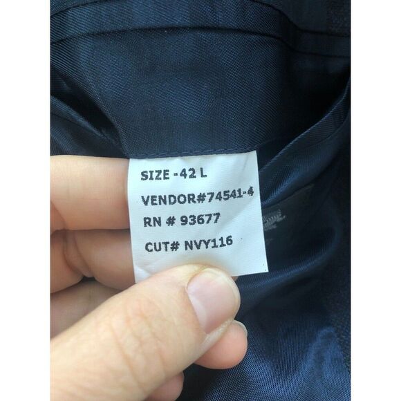 Stafford Mens 42L Blue Blue Check 100% Wool 3 Button Sport Coat Blazer Jacket - Picture 9 of 12
